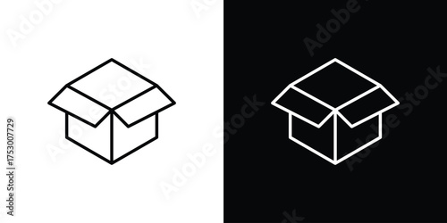 Box opened icon symbols in black illustrations set