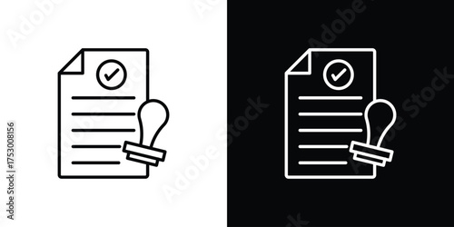 Approved document icon symbols in black illustrations set