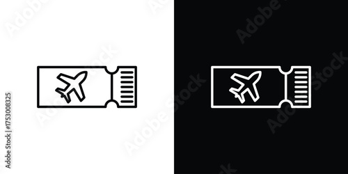 Airline ticket icon symbols in black illustrations set