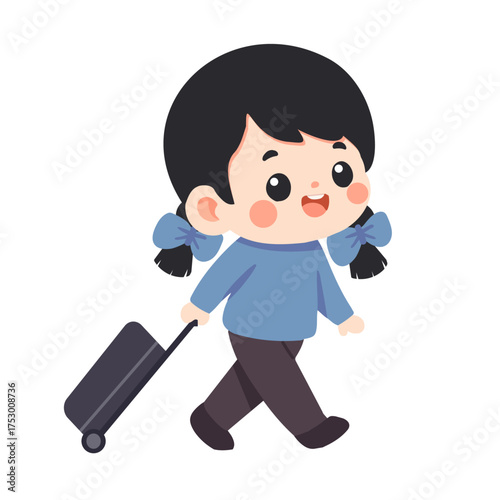Cartoon Girl Pulling Luggage Illustration