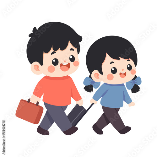 Illustration of Children Traveling with Luggage