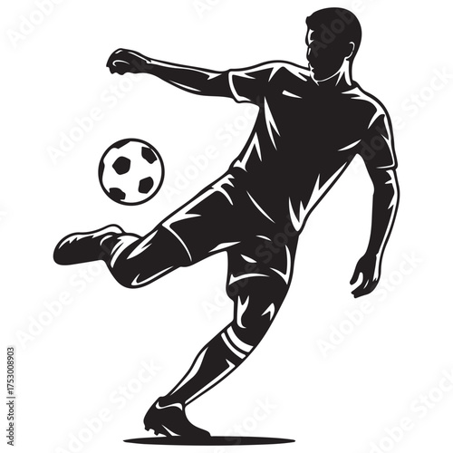 Dynamic soccer player kicking ball silhouette