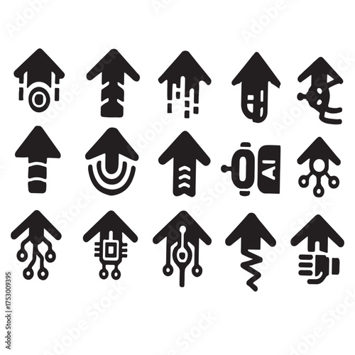 set of a futuristic different icon used in the robotic arrow sector silhouette style vector on white back