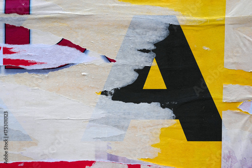 Old colorful ripped torn grunge fly posters backgrounds creased crumpled paper backdrop surface placard empty space for text          