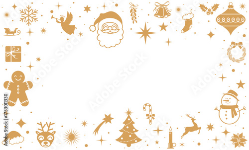 Christmas frame, decoration background, gold holidays border