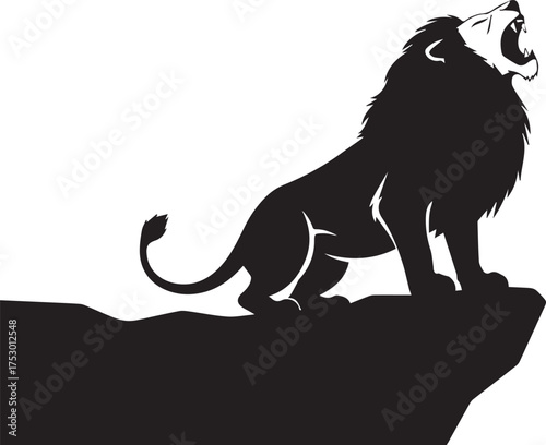 Majestic silhouette of a roaring lion standing proudly on a cliff edge