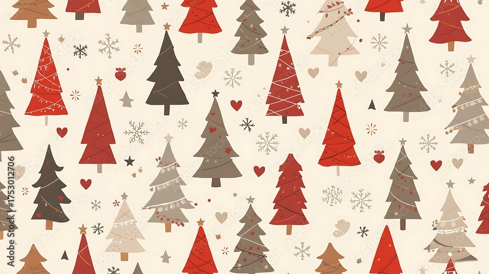 Obraz premium A seamless vector pattern with festive Christmas trees and snowflakes is a perfect winter holiday design element for new year decoration