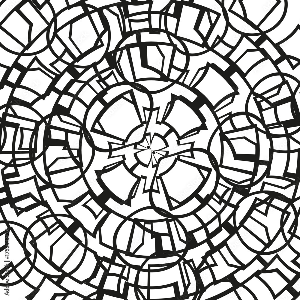 Obraz premium Abstract round pattern. Complex geometric lines. Dynamic wireframe Vector. Black white graphic.