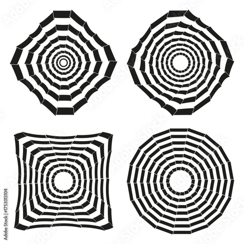 Target square circles. Four geometric elements. Concentric round Vector shapes. Black white abstract icons.