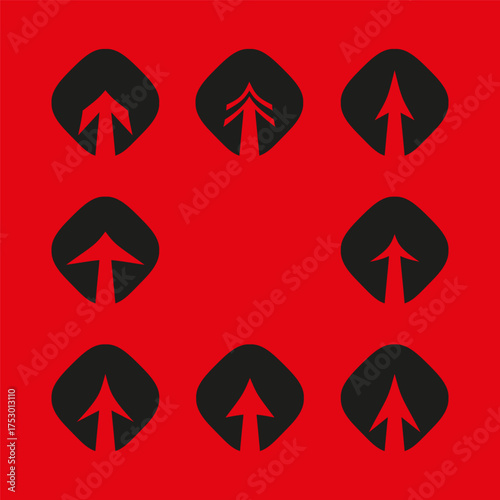 Square frame pattern. Red background border. Direction arrow Vector. Abstract graphic element.