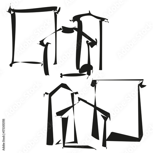 Brush stroke frames. Abstract border set. Rough outline Vector. Hand drawn element.