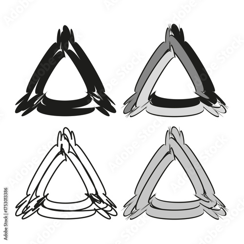 Abstract triangle shapes. Dynamic grunge lines. Six brush stroke elements. Vector sketch pattern.