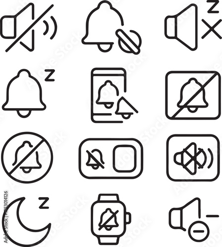 Mute icons for sound off, quiet mode, and do not disturb settings on phones, watches, and devices ensure peace and focus for modern digital lifestyles
