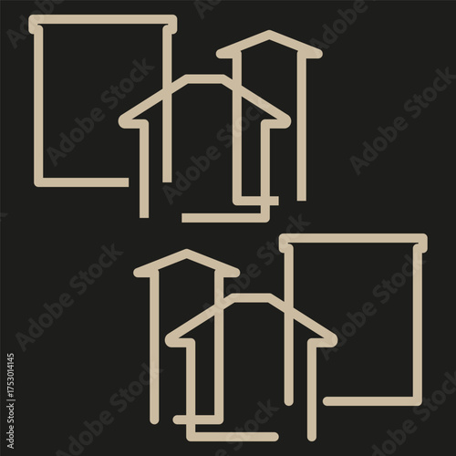 Outline house set. Simple home structure. Minimalist building Vector. Abstract property sketch.