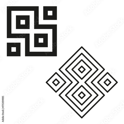 Concentric square icons. Geometric block shapes. Abstract Vector elements. Two simple forms.
