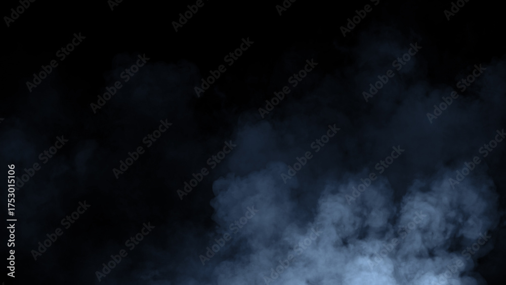 Fototapeta premium Abstract blue smoke, fog on isolated black background, creating a mysterious and backdrop, creating a dreamy, atmospheric effect for artistic