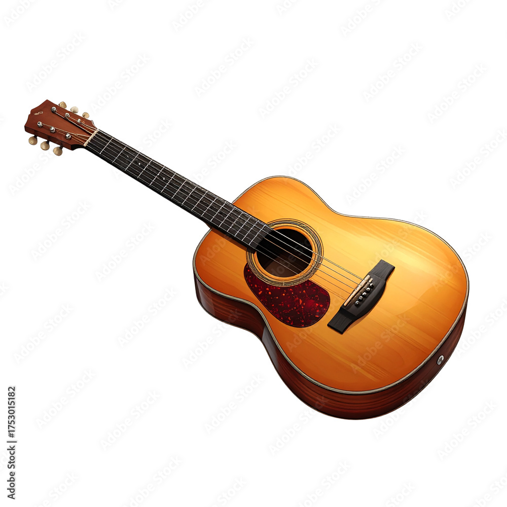 Obraz premium Classic Wooden Acoustic Guitar Front View, isolated on a transparent background