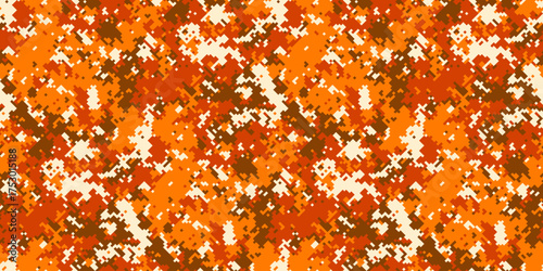 Abstract autumnal camouflage pattern.  Warm orange, brown, and cream tones create a vibrant, textured design ideal for fallthemed projects, fashion, or website backgrounds.