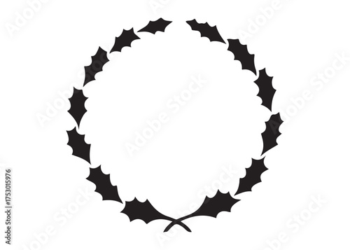 circle wreath logo silhouette vector, circle with leaves silhouette vector illustration, wreath silhouette vector logo, circle botanical wreath logo silhouettes vector on white background
