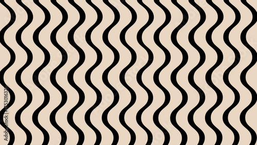 Beige and black vertical wavy background. Seamless pattern with beautiful ornament decor. Wallpaper for something.