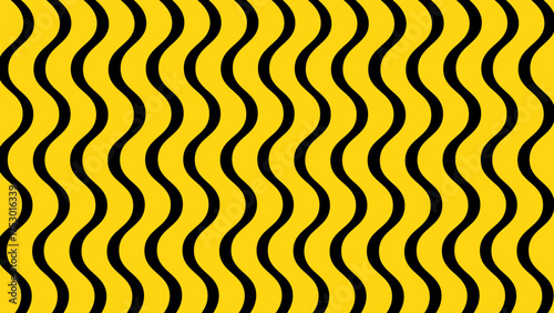 Yellow and black vertical wavy background. Seamless pattern with beautiful ornament decor. Wallpaper for something.