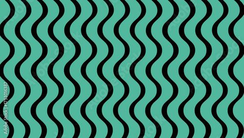 Turquoise and black vertical wavy background. Seamless pattern with beautiful ornament decor. Wallpaper for something.