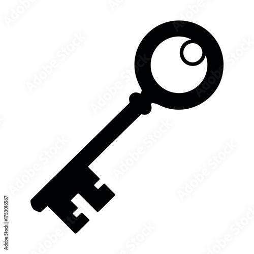 Silhouette of a vintage skeleton key, symbolizing access, security, and unlocking opportunities in a graphic illustration style