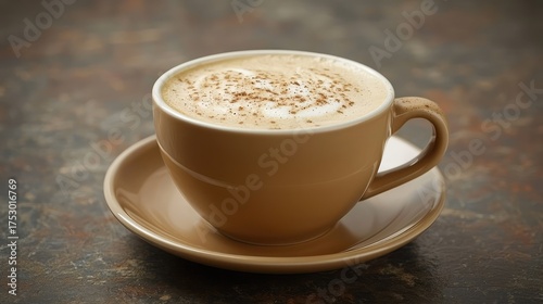 A cup of spicy chai latte with steamed milk and a sprinkle of nutmeg.