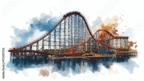 Cedar Point. Cedar Point hand drawn watercolor illustration