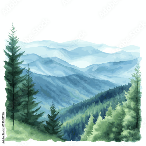 Great Smoky Mountains National Park. Great Smoky Mountains National Park hand drawn watercolor illustration