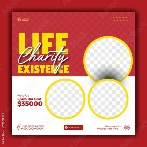 Donate today charity a life social media post template with oval photo frame and colorful elements