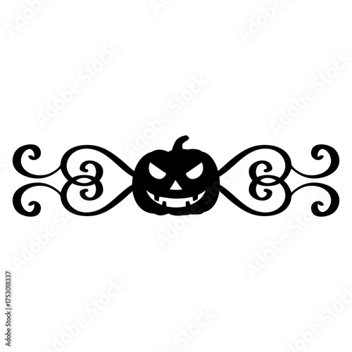 Logo con silueta de calabaza de Halloween con filigrana caligráfica. Silueta con florituras para su uso en tarjetas y felicitaciones