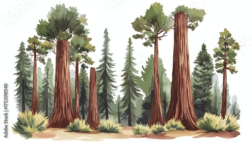 Redwood National and State Parks. Redwood National and State Parks hand drawn watercolor illustration