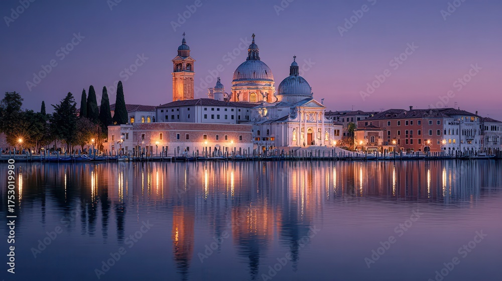 Fototapeta premium Venice Italy at Dusk: Santa Maria della Salute Church Reflection