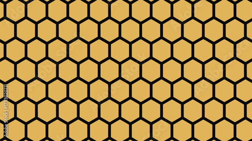 A repeating pattern of tan hexagons outlined in black forming a honeycomb like structure across frame