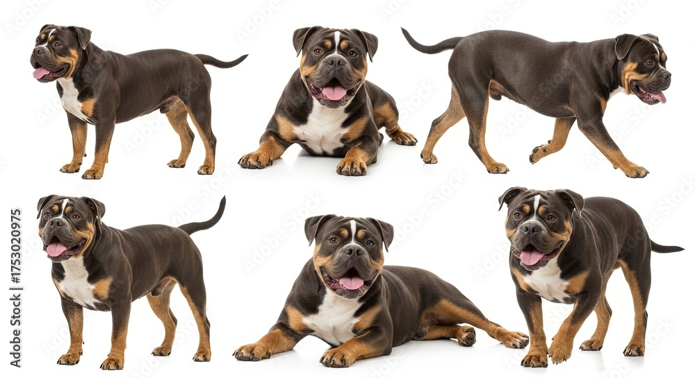 Obraz premium Alapaha Blue Blood Bulldog in various poses against white background 