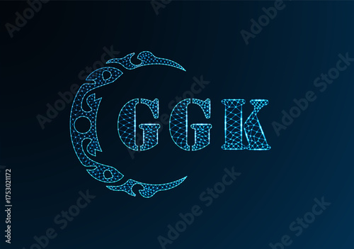 Low poly letter logo GGK design. GGK letter logo low poly vector design on blue color gradient background. GGK logo low poly design