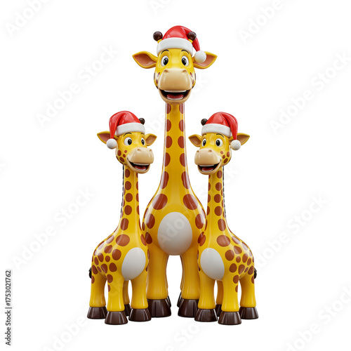 Festive Giraffes Trio in Santa Hats – Whimsical Christmas Wildlife Decor
