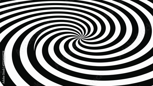 A swirling vortex pattern with alternating black and white stripes creating an optical illusion effect