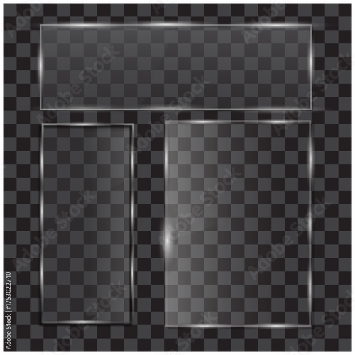 Transparent Glass Effect Overlays and Rectangles on Checkered Background Vector Illustration Mockup Template Graphic
