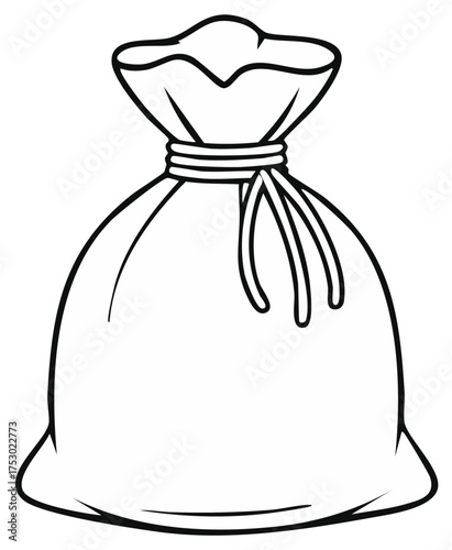 Simple outline drawing of a tied drawstring bag with trailing cords for a clean and basic graphic element