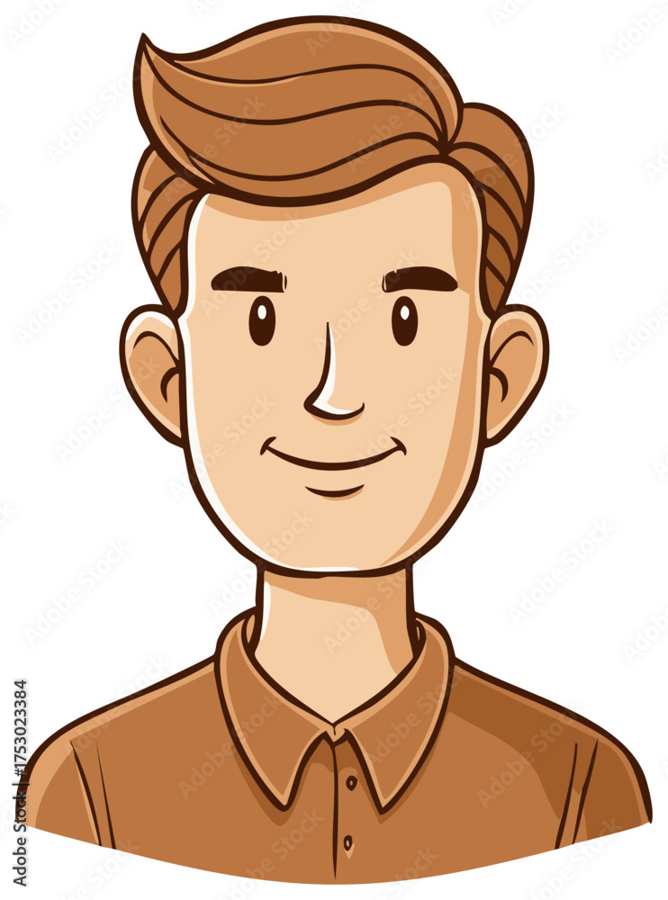 Fototapeta premium Friendly cartoon man character portrait illustration with a gentle smile