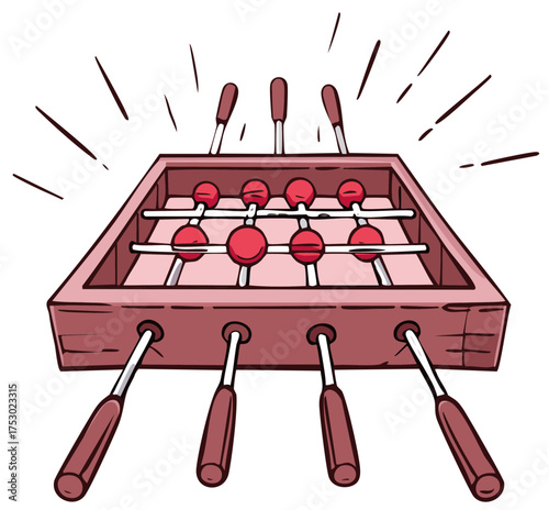 Vibrant cartoon illustration of a foosball table ready for an exciting game of table soccer fun