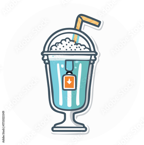 Cold Iced Tea Slushie Drink with Teabag and Straw Cartoon Vector Illustration