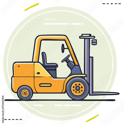 Yellow forklift truck industrial vehicle cartoon illustration. Warehouse logistics and shipping equipment icon.