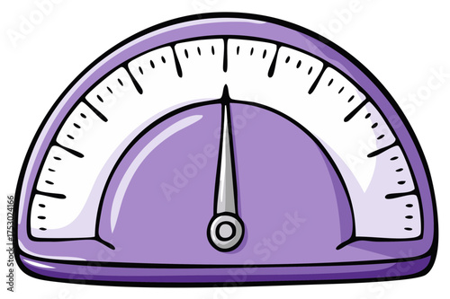 Cartoon illustration of a purple dial scale with a needle indicating a measurement.
