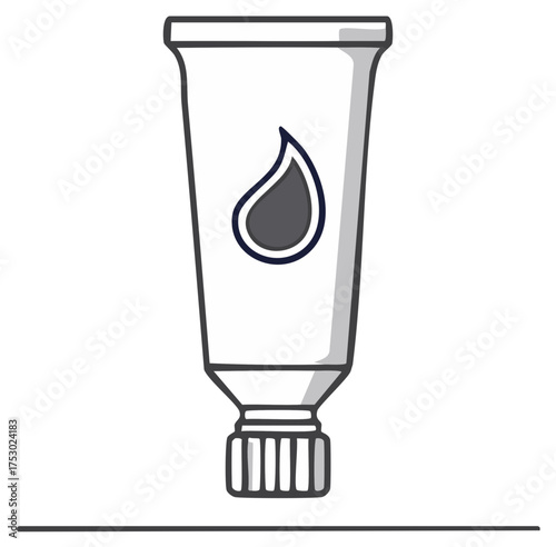 Clean minimalist cartoon art of a cream tube featuring a prominent grey droplet symbol