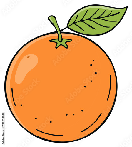 Cartoon orange fruit with green leaf vector illustration isolated