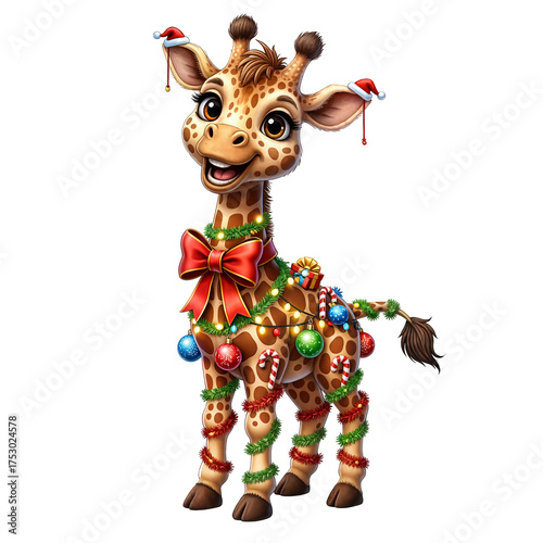  Festive Giraffe Ornament Character with Bow Tie and Christmas Decorations, Whimsical Holiday Creature