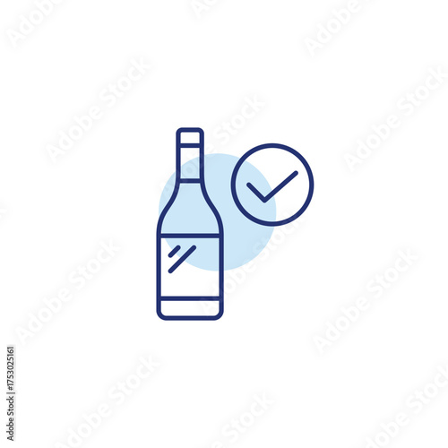 Wine bottle and checkmark. Quality drinks, approved alcohol. Pixel perfect, editable stroke vector icon